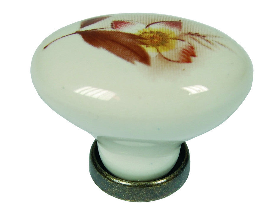 Pomoli ovali in porcellana mod.p02.01 avorio decoro fiore - mm.24x34x25h. METALSTYLE