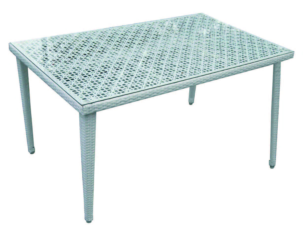 Tavolo da giardino rettangolare in pe-rattan con vetro - cm.150x90x74h. - colore bianco VETTE