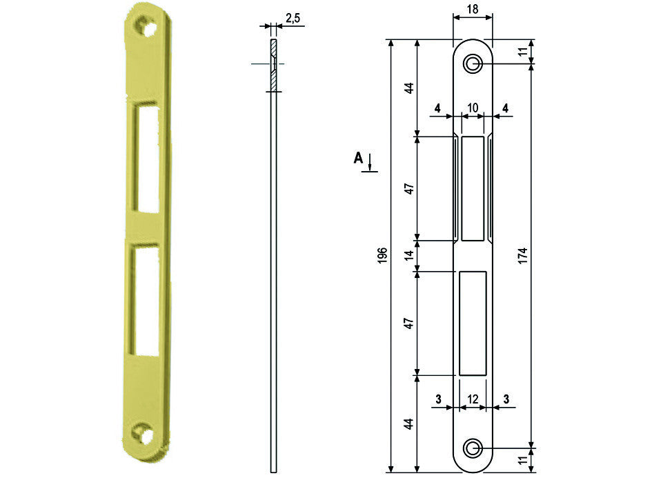Incontri serratura centro e centro s bordo tondo ottonato - ottonato verniciato (b01000.39.03) AGB