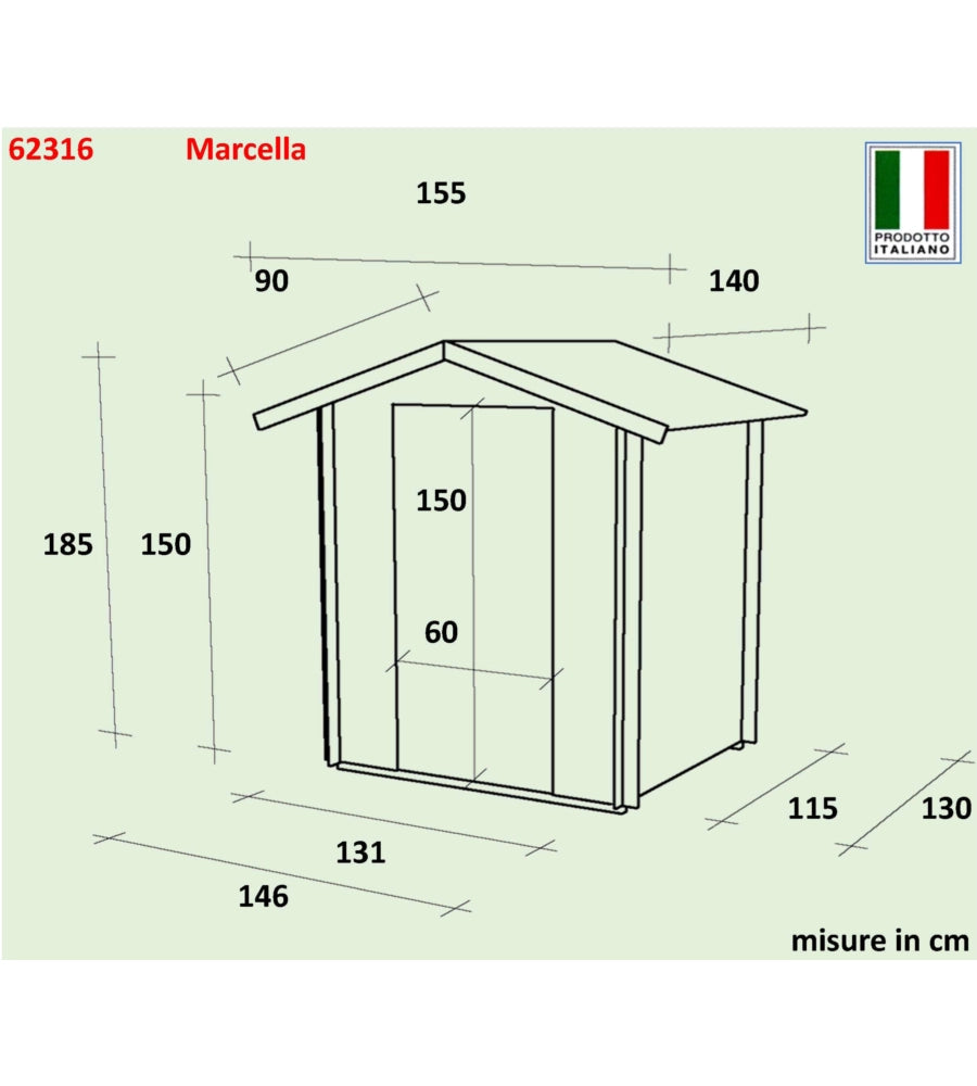 Casetta legno "Marcella" con pavimento - cm 146x130x185h   