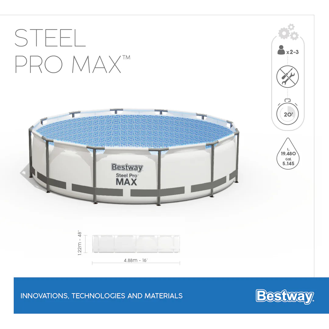 Piscina "Steel Pro Max" tonda con telaio portante - ø cm 488x122h - capacità lt 19480 - (art 5612z)