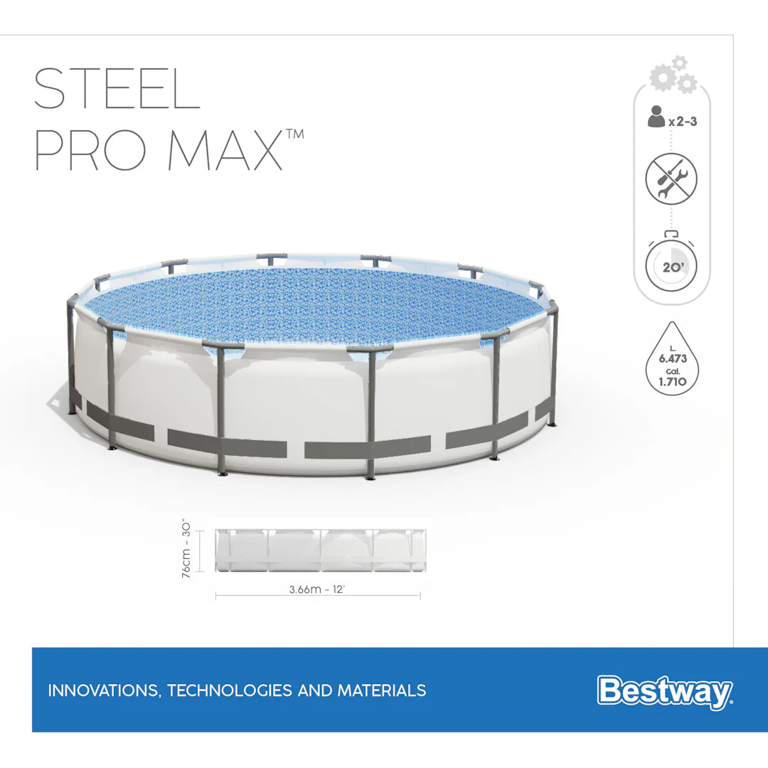 Piscina "Steel Pro Max" tonda con telaio portante - ø cm 366x76h - capacità lt 6473 - (art 56416)