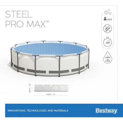 Piscina "Steel Pro Max" tonda con telaio portante - ø cm 366x76h - capacità lt 6473 - (art 56416)