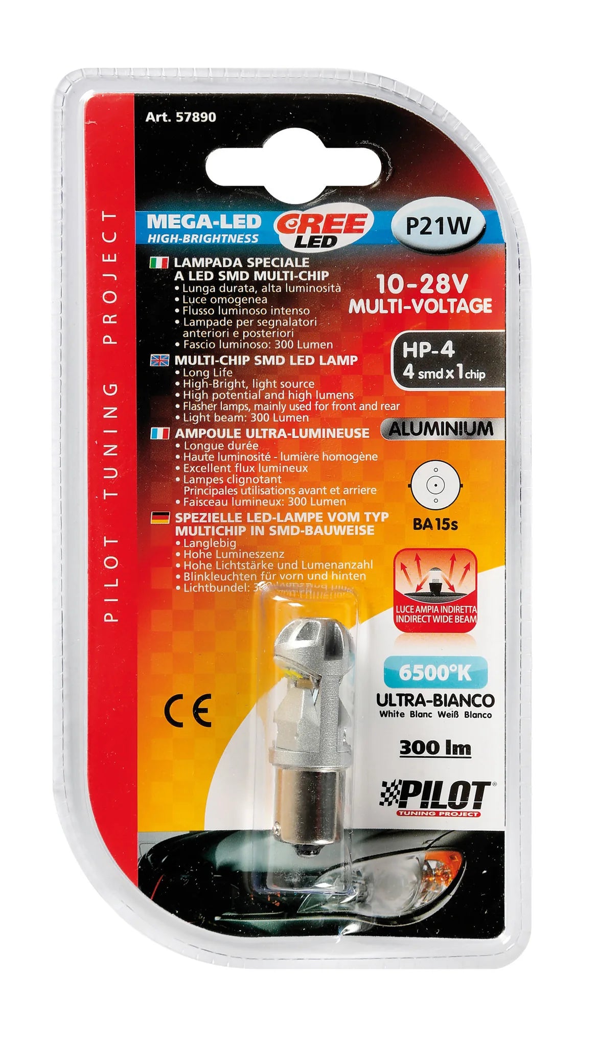 La confezione di 10/28V Led Series - 4 SMD x 1 chip - (P21W) - BA15s - 1 pz
