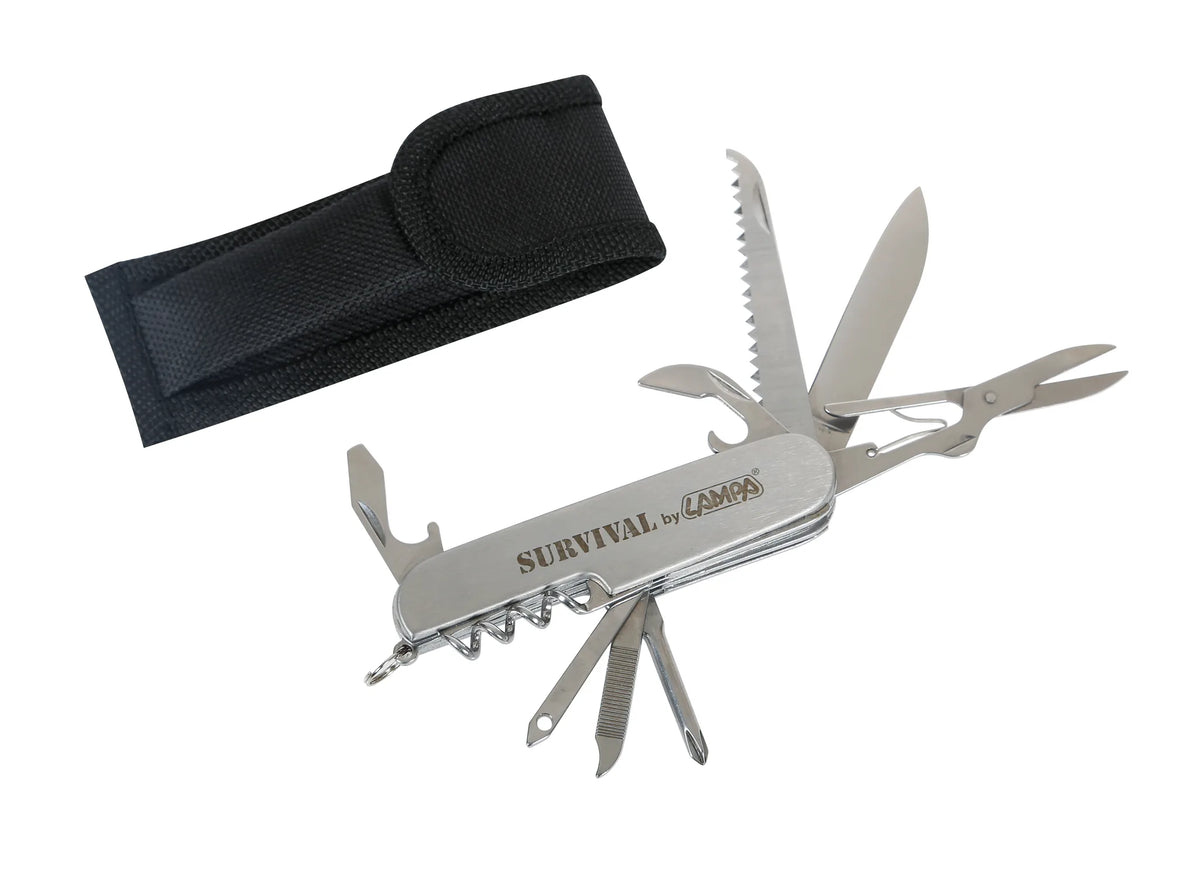 11 in 1 coltello tascabile survival multifunzione — in acciaio inox con custodia in cordura