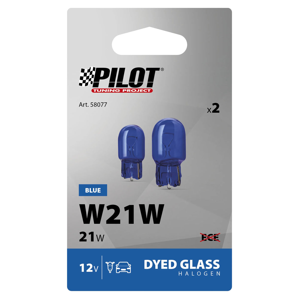 La confezione di 12V Blue Dyed Glass, Lampada zoccolo vetro - (W21W) - 21W