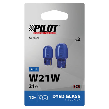 La confezione di 12V Blue Dyed Glass, Lampada zoccolo vetro - (W21W) - 21W