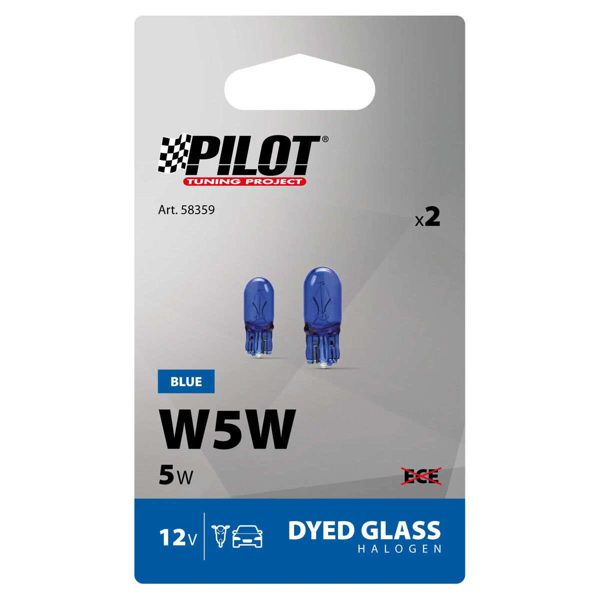 La confezione di 12V Blue Dyed Glass, Lampada zoccolo vetro - (W5W) - 5W