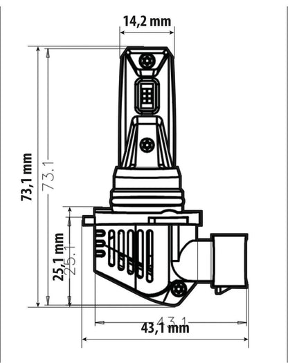 Disegno tecnico quotato di 12V Halo Led Cyber Series Quick-Fit - (HB3-HB4) - 36W, con le misure