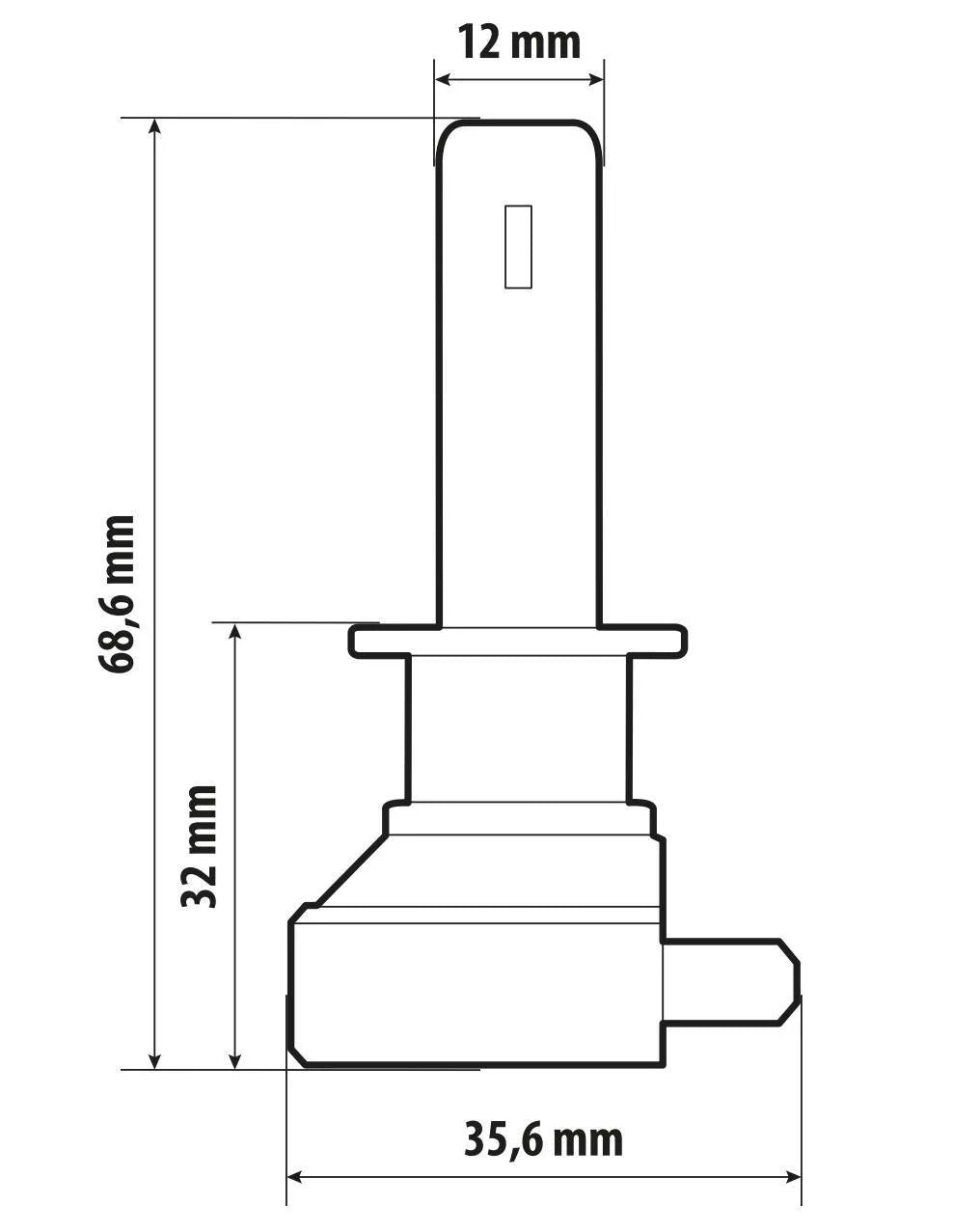 Disegno tecnico quotato di 12V Halo Led Hyper Series Quick-Fit - (H1) - 15W - P14,5s, con le misure