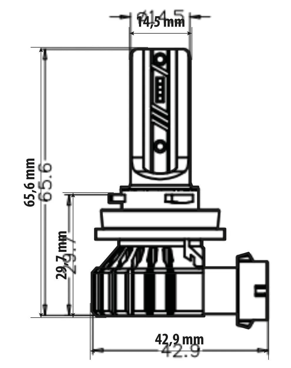 Disegno tecnico quotato di 12V Halo Led Hyper Series Quick-Fit - (H8-H9-H11) - 15W, con le misure
