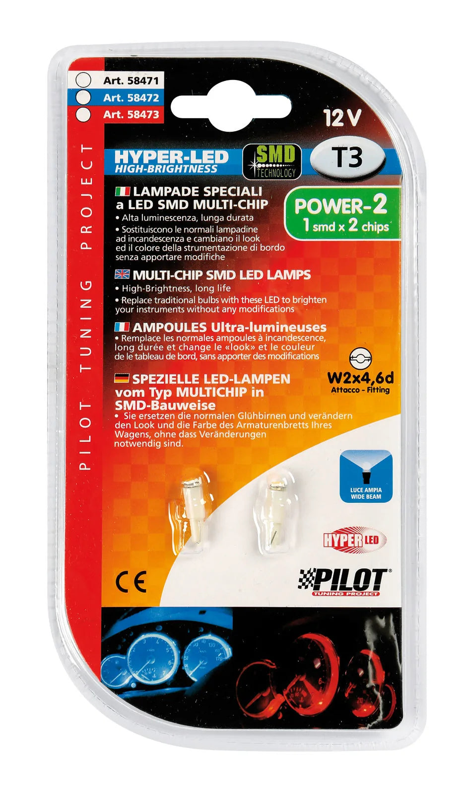 La confezione di 12V Hyper-Led 2 - 1 SMD x 2 chips - (T3) - W2x4,6d - 2 pz, vista 2
