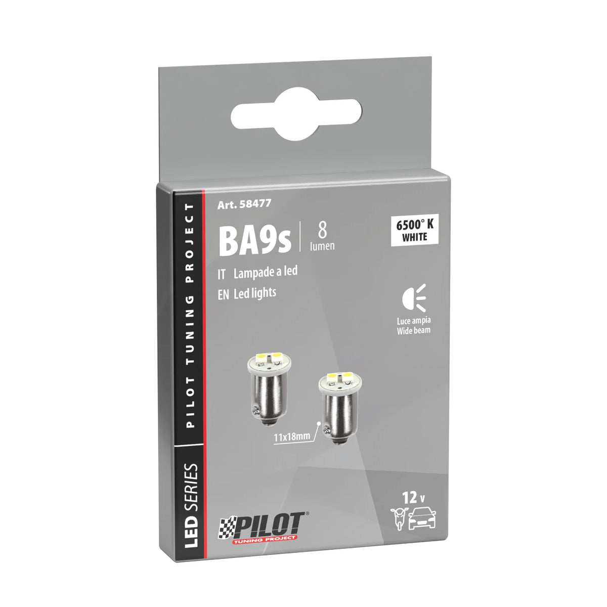 La confezione di 12V Hyper-Led 6 - 2 SMD x 3 chips - BA9s - 2 pz
