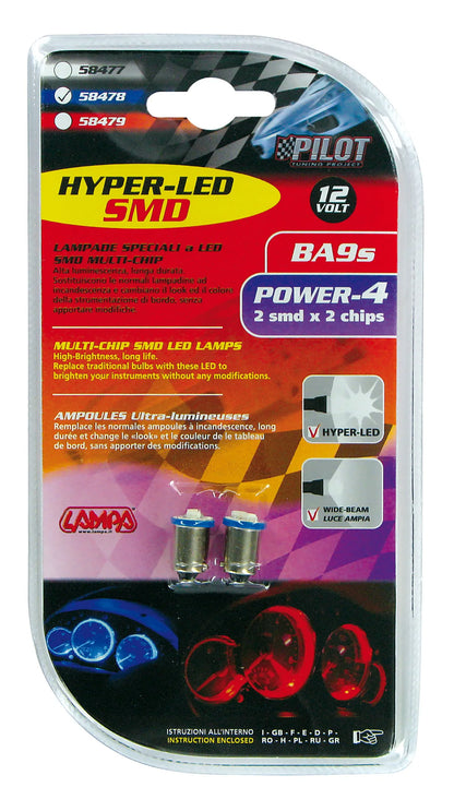 La confezione di 12V Hyper-Led 6 - 2 SMD x 3 chips - BA9s - 2 pz, vista 2