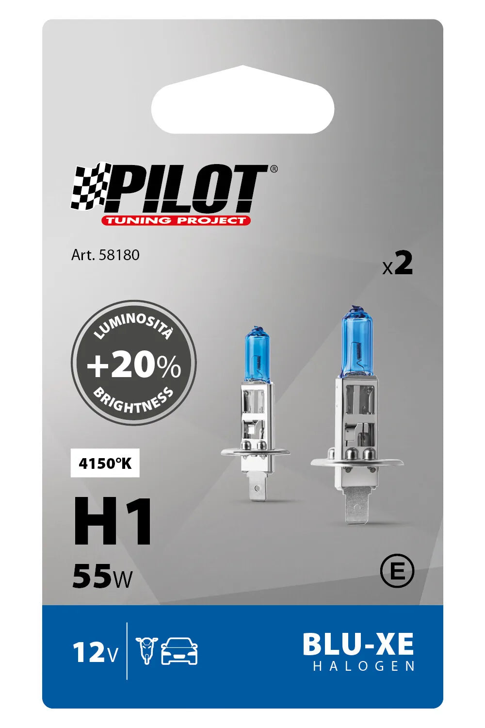La confezione di 12V Lampada alogena Blu-Xe - H1 - 55W - P14,5s - 2 pz