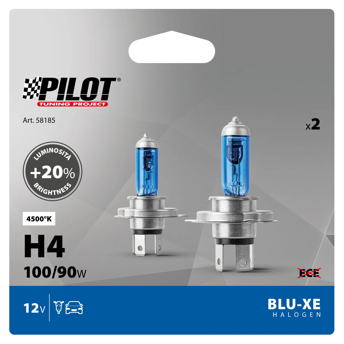 La confezione di 12V Lampada alogena Blu-Xe - H4 - 100/90W - P43t - 2 pz