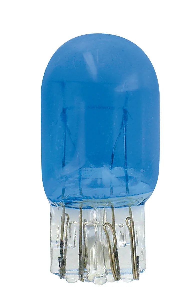 12V Lampada con zoccolo vetro Blu-Xe 2 filamenti - (W21/5W) — vetro colorato blu per una luce bianca fredda