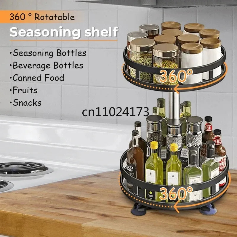 360°Rotation Spice Rack Organizer Jar Cans Non-Skid Storage Tray for Seasonings Kitchen Storage Rack Kitchen Accessories