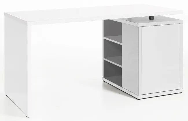 Kit scrivania cm.150x69/120x74h bianco lucido