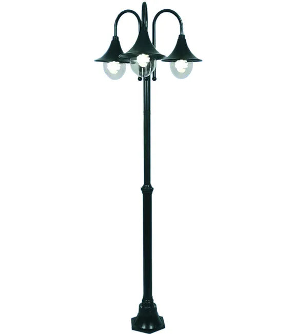 Lampione 3 luci su palo - mod. Parigi - 3x100w - ip44 - cm 230h - colore nero