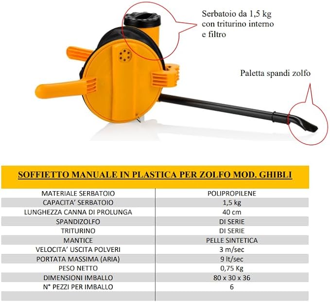 Soffietto per zolfo "Ghibli" - con trituratore capacita 1,5 kg    