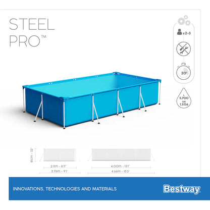 Piscina "Steel Pro" rettangolare con telaio portante - cm 400x211x81h - kg 32,2 - lt 5.700 (art.56424)