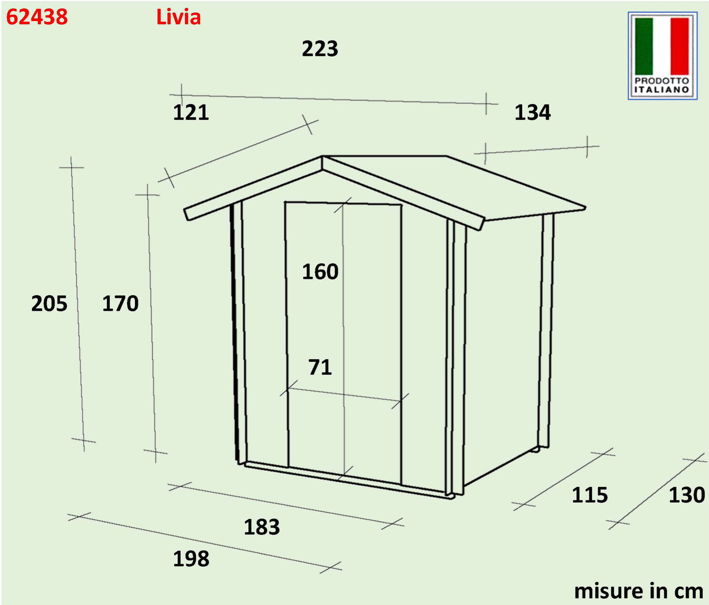 Casetta  Bh16 Livia  - 198x130 cm - PSC+F - color larice   