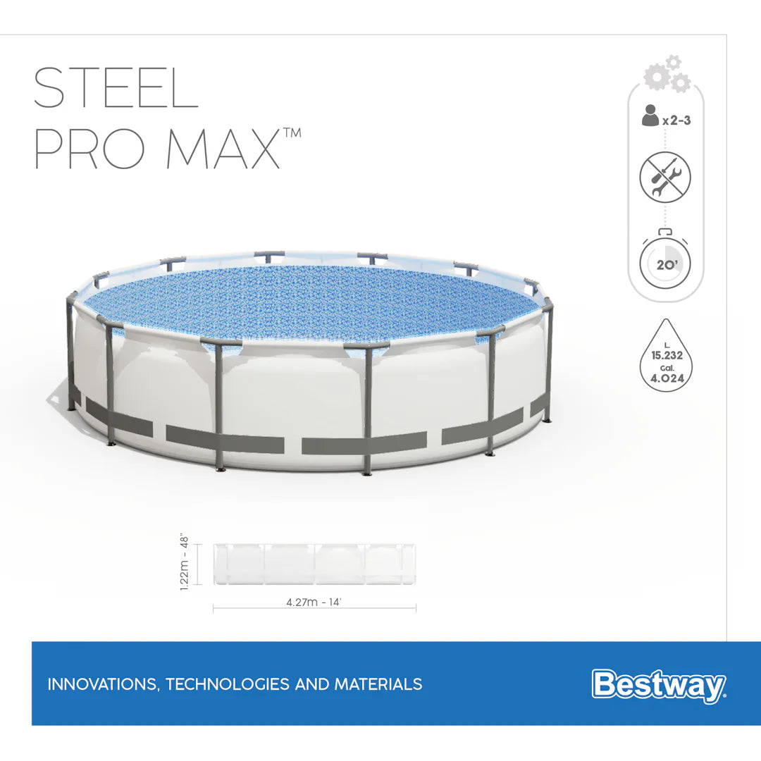 Piscina "Steel Pro Max" tonda con telaio portante - cm 427x122h - lt 15,232 - con filtro cartuccia (art 5612x)