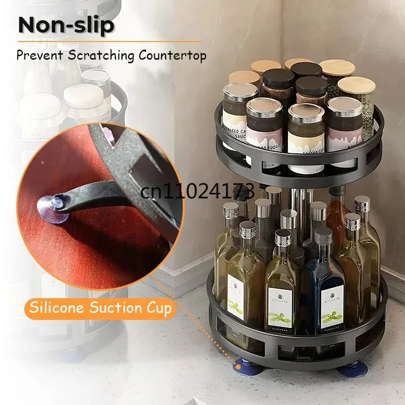360°Rotation Spice Rack Organizer Jar Cans Non-Skid Storage Tray for Seasonings Kitchen Storage Rack Kitchen Accessories