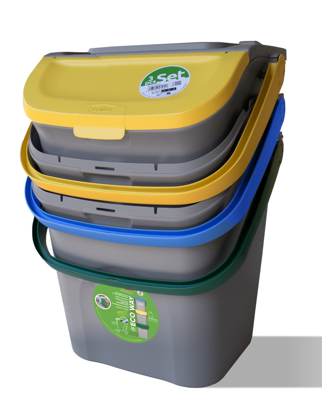 Set 3 Pattumiere per Raccolta Differenziata da 28 Litri Eco Way - Stefanplast