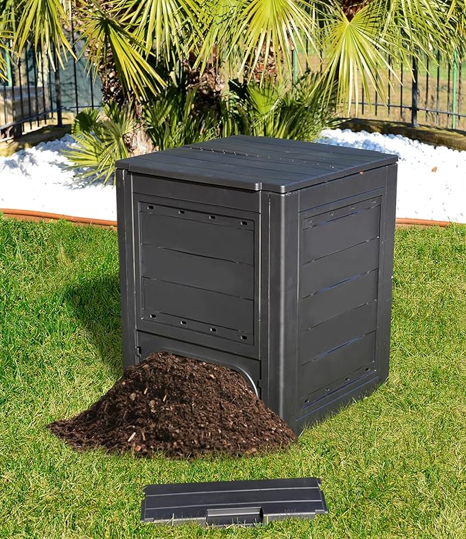 Compostiera da giardino 260 litri Nero Rifiuti organici Dim 60 x 60 x 73 cm TOOMAX