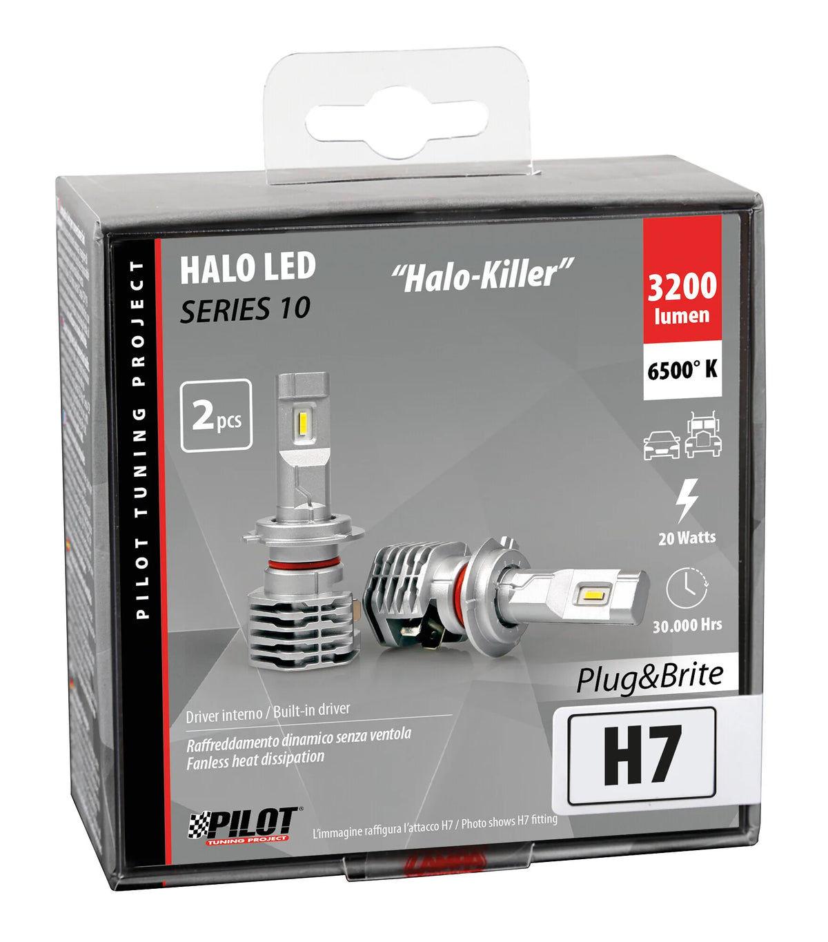 La confezione di 9/32V Halo Led Serie 10 Halo Killer - (H7) - 20W - PX26d
