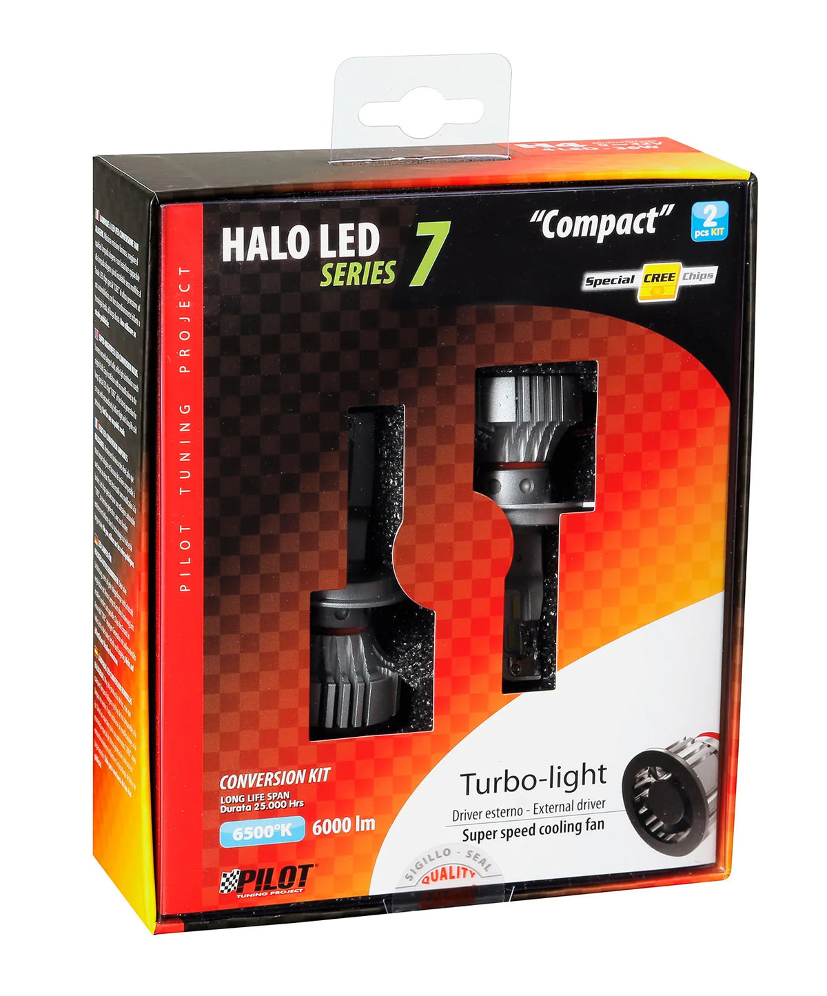 La confezione di 9/32V Halo Led Serie 7 Compact - (H4) - 36W - P43t - 2 pz