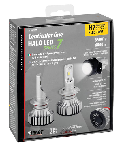 La confezione di 9/32V Halo Led Serie 7 Compact - (H7 Lenticular) - 36W