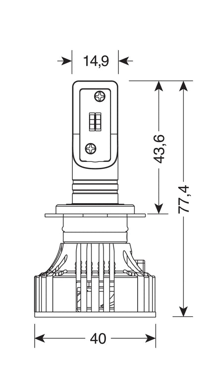Disegno tecnico quotato di 9/32V Halo Led Serie 7 Compact - (H7 Lenticular) - 36W, con le misure