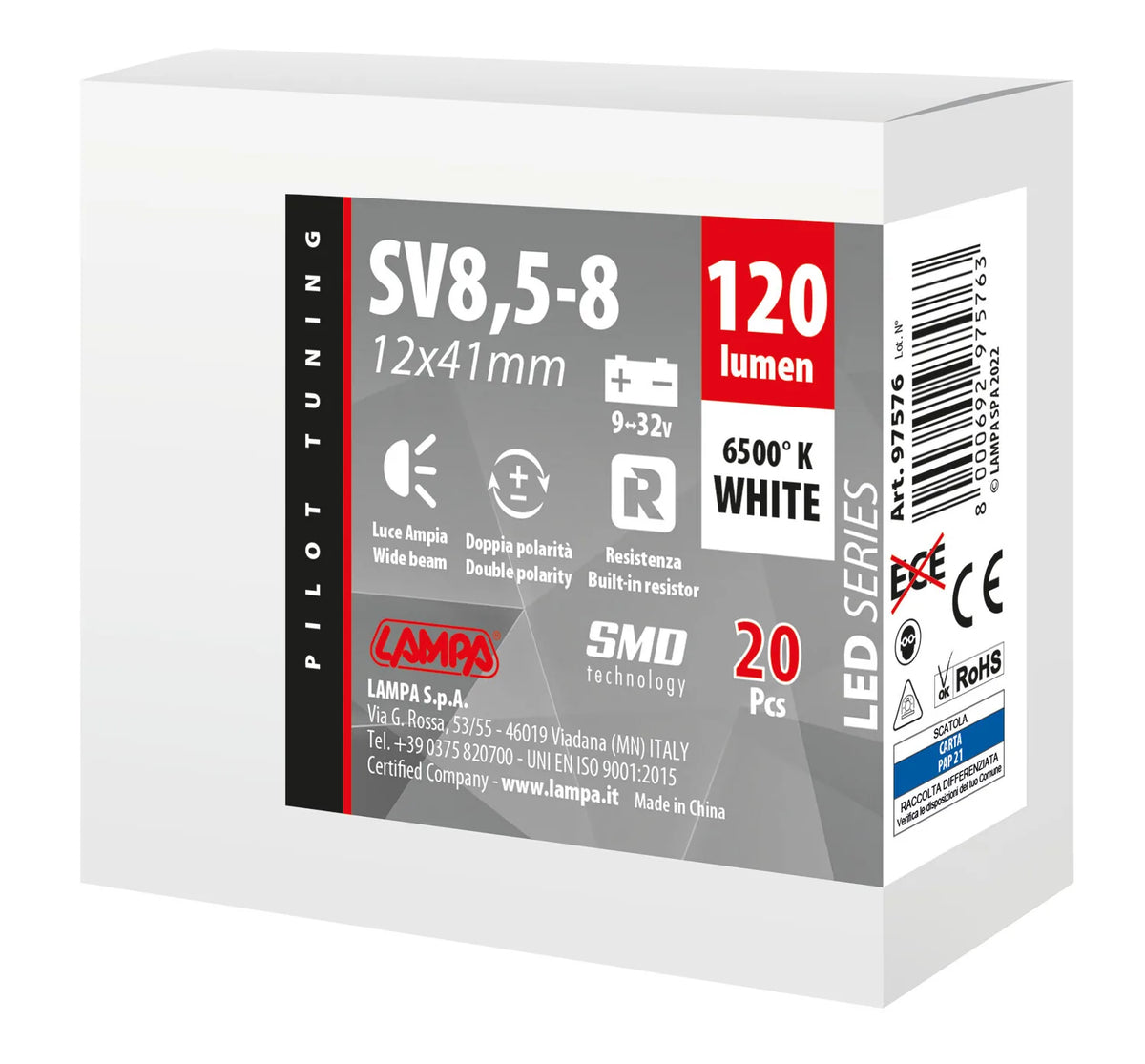 La confezione di 9/32V Led Series 2 SMD x 1 chip - 12x41 mm - SV8,5-8 - 20 pz