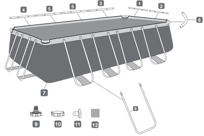 Piscina "Power Steel" rettangolare con telaio portante cm 488x244x122h - kg 95,5 - lt 11.532 - con filtro cartuccia (art.56670)
