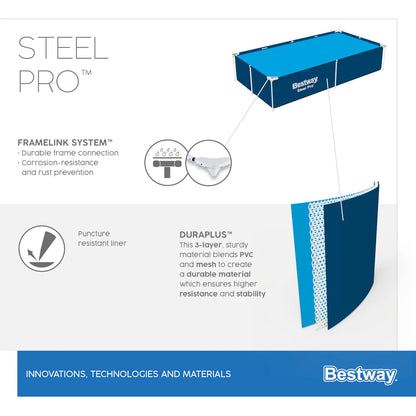 Piscina "Steel Pro" rettangolare con telaio portante - cm 221x150x43h - kg 9,6 - lt.1 200 (art 56401)