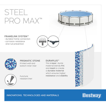 Piscina "Steel Pro Max" tonda con telaio portante - Ø cm 457x107h - kg 57,2 - lt 14.970 - con filtro cartuccia (art 56488)