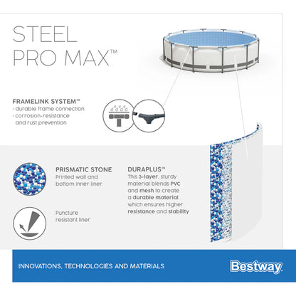 Piscina "Steel Pro Max" tonda con telaio portante - cm 427x122h - lt 15,232 - con filtro cartuccia (art 5612x)