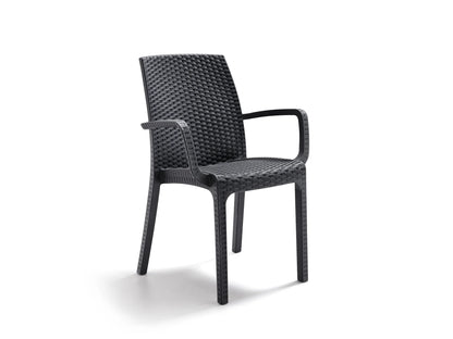 Sedia Impilabile INDIANA con Braccioli - Polipropilene, Finitura Rattan - Uso Contract Interno/Esterno - cm 59x57x86h