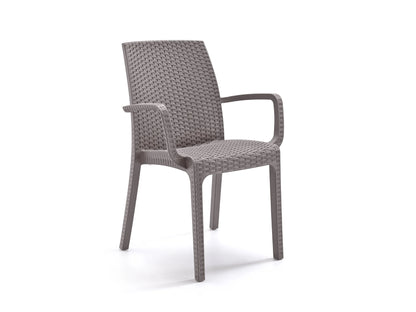 Sedia Impilabile INDIANA con Braccioli - Polipropilene, Finitura Rattan - Uso Contract Interno/Esterno - cm 59x57x86h