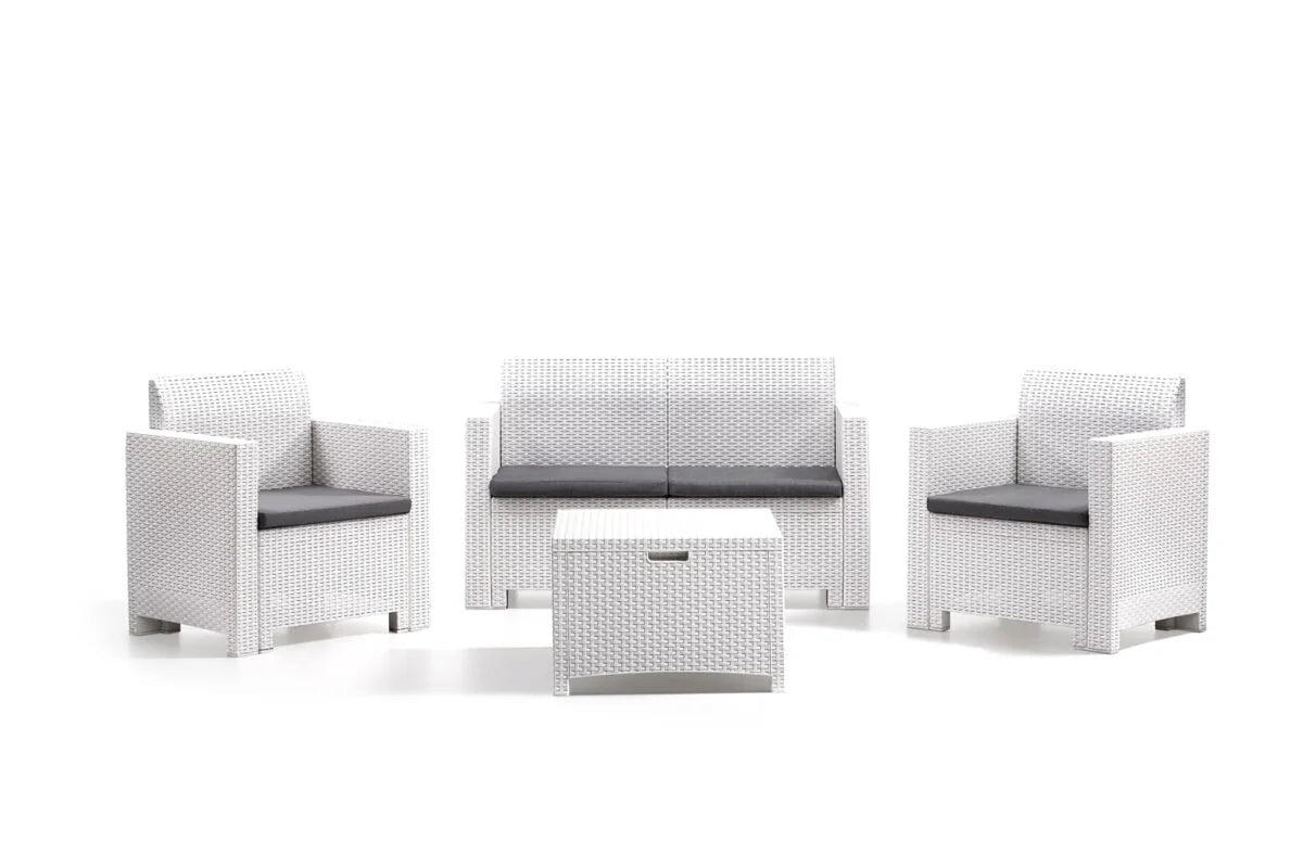 Set Giardino Nebraska 2 - Polipropilene Effetto Rattan, 4 Posti, Waterproof, Tavolo Storage