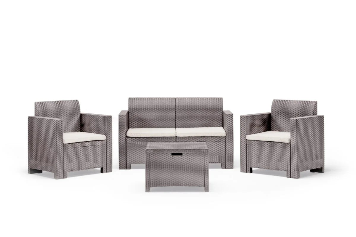 Set Giardino Nebraska 2 - Polipropilene Effetto Rattan, 4 Posti, Waterproof, Tavolo Storage
