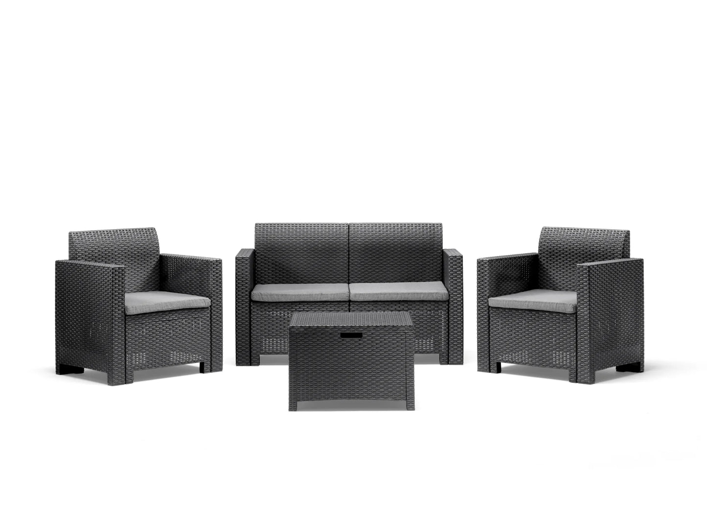 Set Giardino Nebraska 2 - Polipropilene Effetto Rattan, 4 Posti, Waterproof, Tavolo Storage