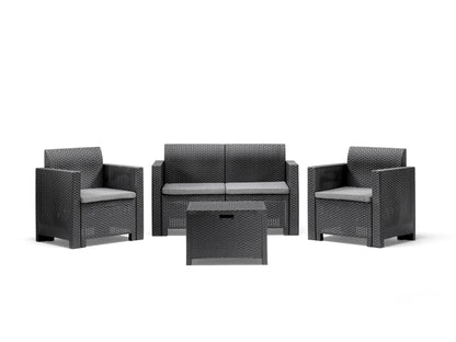Set Giardino Nebraska 2 - Polipropilene Effetto Rattan, 4 Posti, Waterproof, Tavolo Storage