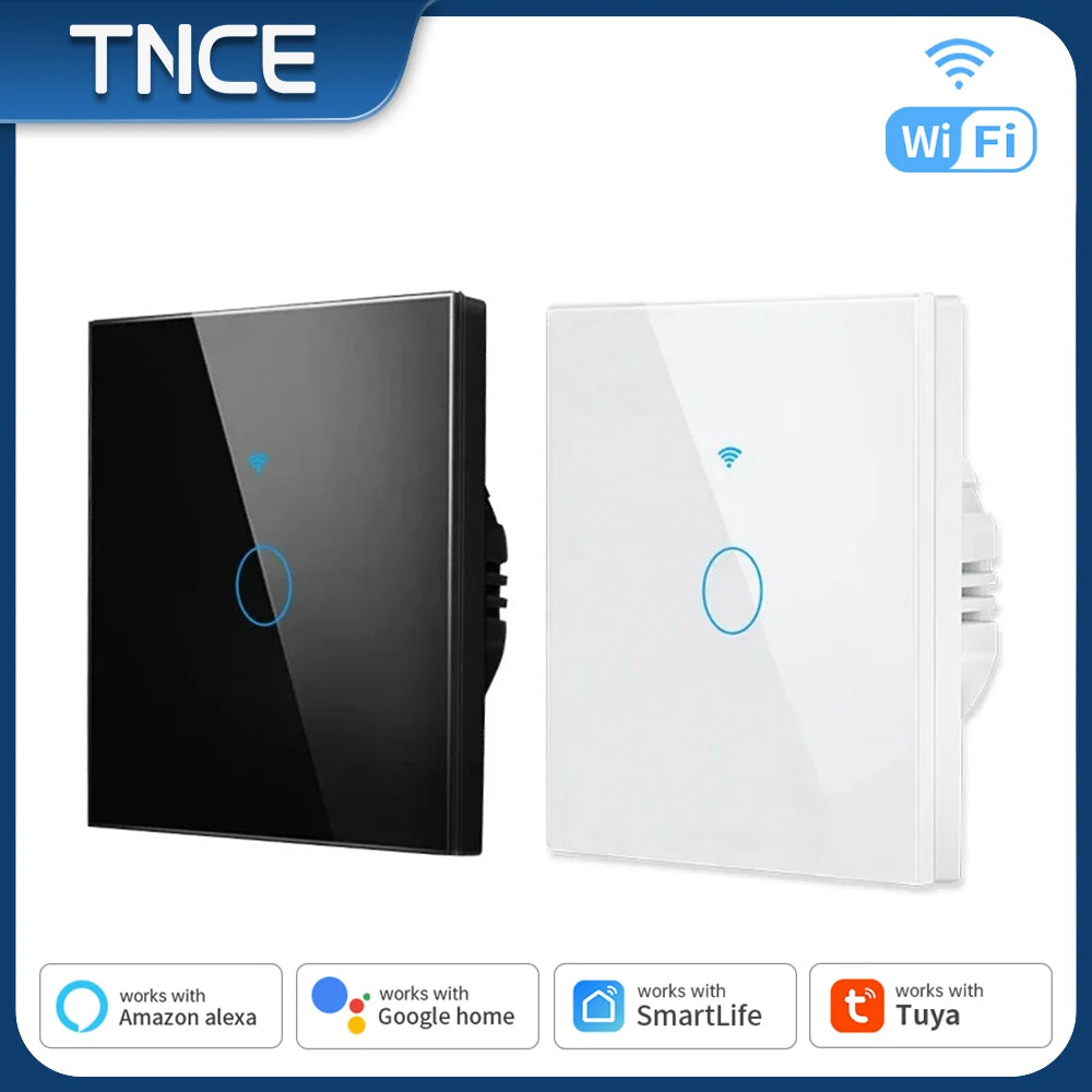 Tuya WIFI Smart RF433 Wall Galss Panel Switch EU 1/2/3/4 Gang Smart Life App Voice Control Work with Alexa Google Home