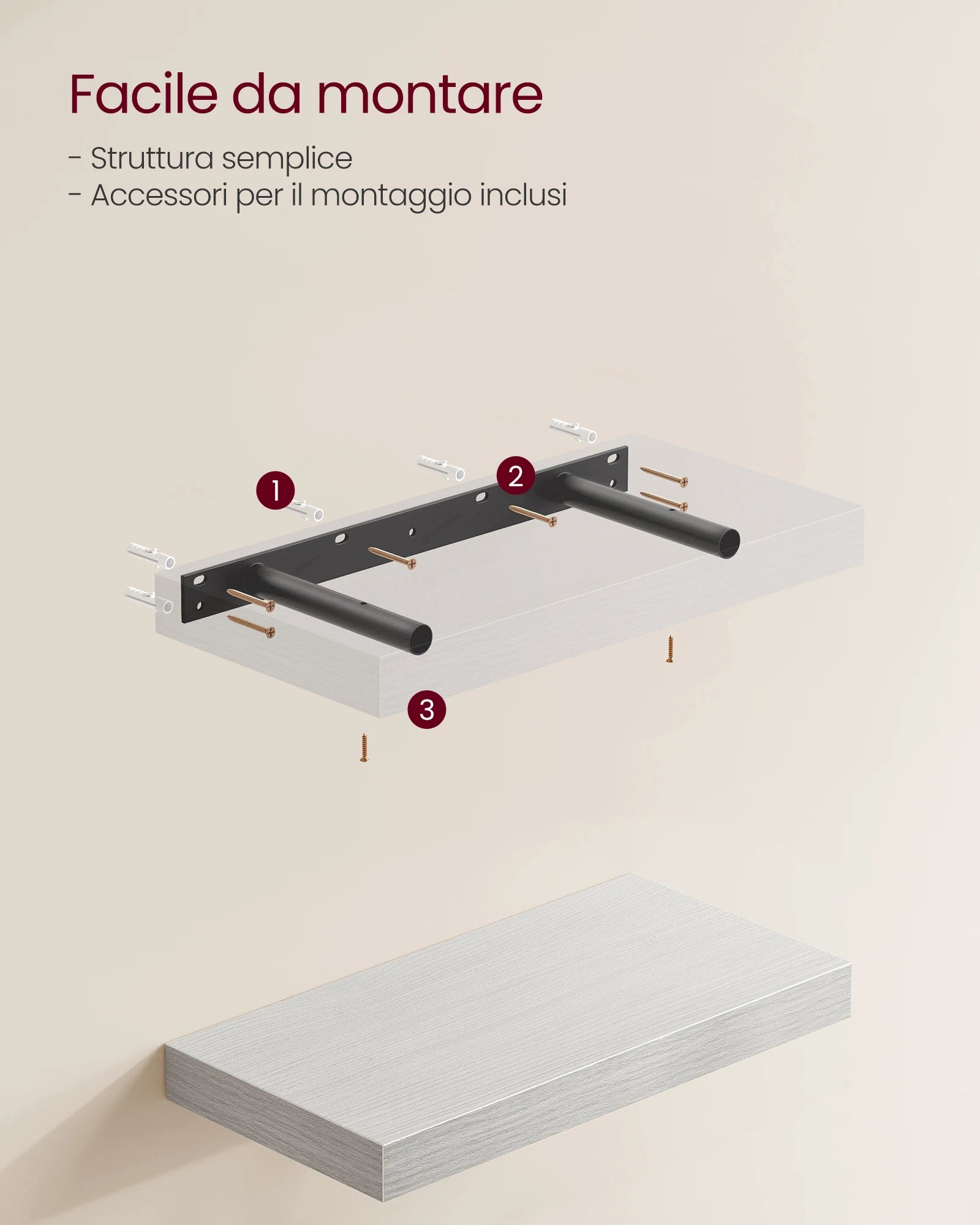 Floating Shelf, Wall Shelf for Books, Photos, Collectibles, 40 X 20 X 3.8 Cm, MDF, for Living Room, Kitchen, Bedroom