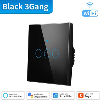 Tuya WIFI Smart RF433 Wall Galss Panel Switch EU 1/2/3/4 Gang Smart Life App Voice Control Work with Alexa Google Home