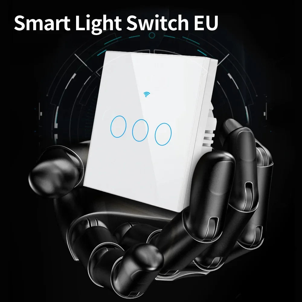 Tuya WIFI Smart RF433 Wall Galss Panel Switch EU 1/2/3/4 Gang Smart Life App Voice Control Work with Alexa Google Home